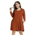 thumbnail image 3 of Plus Size Orange Dresses 1X for Women, VEPKUL Crew Neck T Shirt Dress Long Sleeve Casual Loose Swing Fall Dress with Pockets, 3 of 8