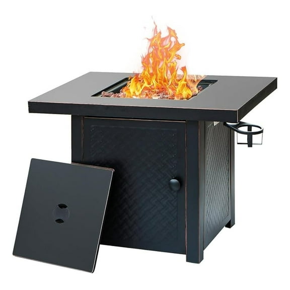 32'' Propane ,50000 BTU Gas Firepit Table with 2 Drink Holders, Lid & Lava Rock,Outdoor Table for Dining or Party,Propane Firepits for Outside,Patio,Yard