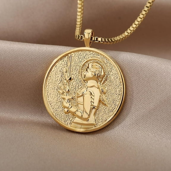 Heroine Joan Of Arc Medal Necklace,Medallion Queen Necklace Women