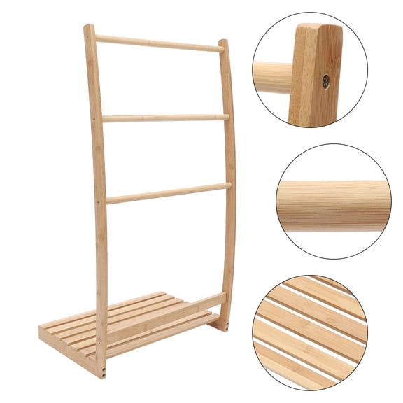 Bamboo 3 Tier Towel Rack ,Extra Tall freestanding Solid Wood Towel Rack with Bottom Storage Shelf for Living Room or Bedroom