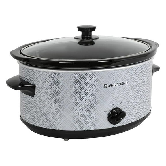 Slow Cooker 6-Quart Manual Crockery Style with Dishwasher Safe Oval Ceramic Crockpot and Glass Lid Two Temperature Settings Plus Keep Warm, 330-Watts, Silver