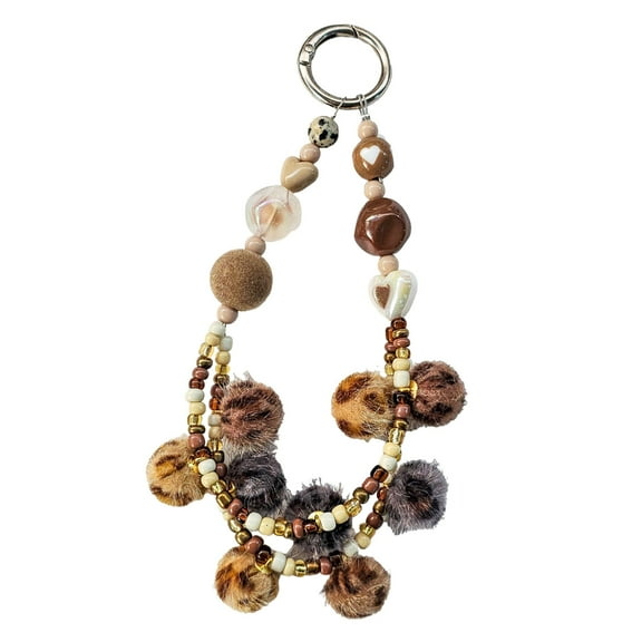 AOOOWER Eye Catching Mobile Phone Chain Leopard Print Beaded Cellphone Lanyard For Women Telephone Strap Jewelry Drop-resistant
