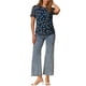 thumbnail image 2 of INSPIRAR CHIC Blusas de Chifón para Mujeres con Mangas Cortas, Con Volantes, Florales, para Trabajo Oficina, Talla L, Azul Oscuro, 2 of 6