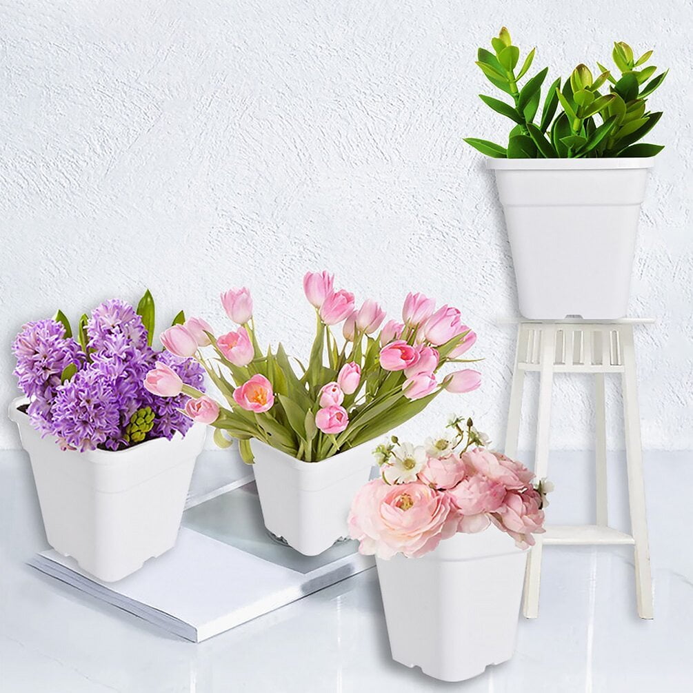 10 Pack Nursery Pots 3 Gallon Garden Planter Plastic Sqaure Seedling Pots White Flower Plant Container for Succulents, Seedlings, Cuttings, Transplanting, White