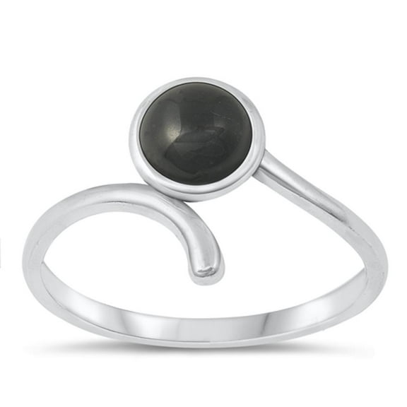 CHOOSE YOUR COLOR Black Simulated Agate Ring .925 Sterling Silver Curl Band CZ Female Size 9