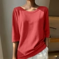 thumbnail image 2 of tarylea Tops for Women Knitted Sweater Scoop Neck 3/4 Sleeve Tops Solid Color Loose Fall Tops Casual Comfy Shirts, 2 of 3