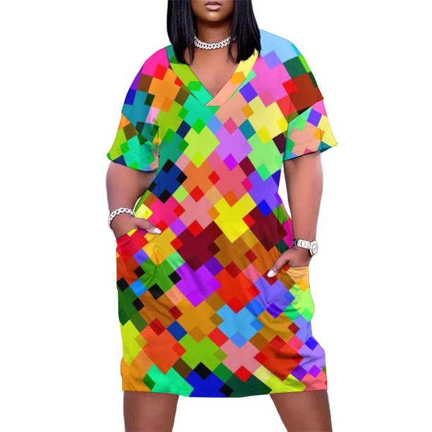 Vestido holgado con bolsillos y estampado de cuadros brillantes para mujer, vestido largo de verano 2025, ropa estética para mujer.
