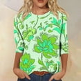thumbnail image 2 of CYMMPU Loose Fit Round Neck Fall Fashion Shirts Blouses for Women Dressy Casual Tunic Tops Flower Pattern Spring Tops 3/4 Sleeve Pleated Dressy T-Shirts Green XL, 2 of 4