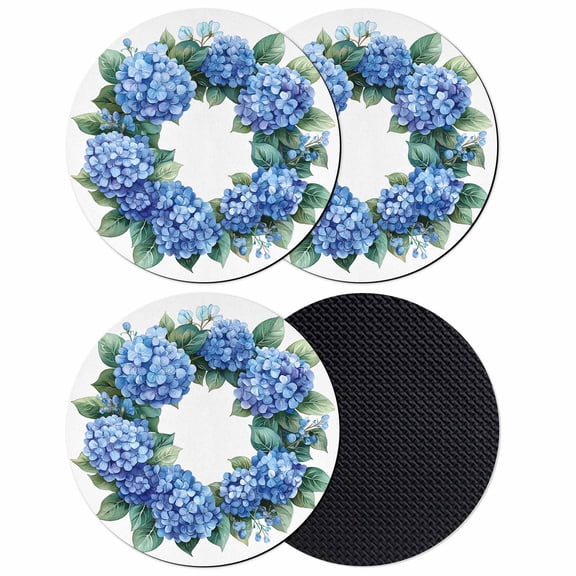 Blue Hydrangea Coasters for Drinks,Absorbent Non Slip Rubber Drink Coasters Set of 4 for Cup,Table,Bar,Home Decor, Watercolor Floral