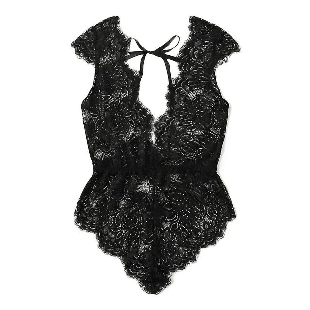 Mono de noche con encaje Floral y pesta?as con cuello en V para mujer