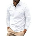 thumbnail image 2 of Blczomt Collared Polo Tees for Men White Long Sleeve Polo Button Pocket Casual Men's Fashion, 2 of 6