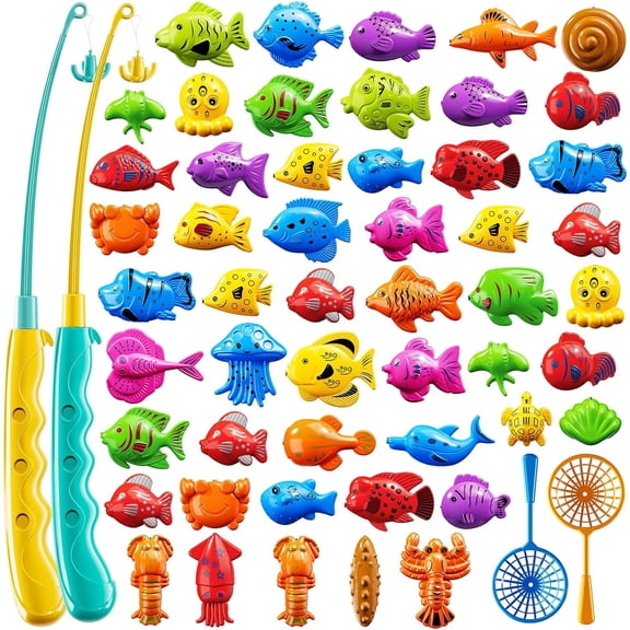 Magnet Fishing Game for Kids 3-8, Floating Fish Toys with Fishing Pole and Net‘Bathtub Floating Toy Fishing Pole and Rod Net, Bath Pool Outdoor Gifts for Toddlers