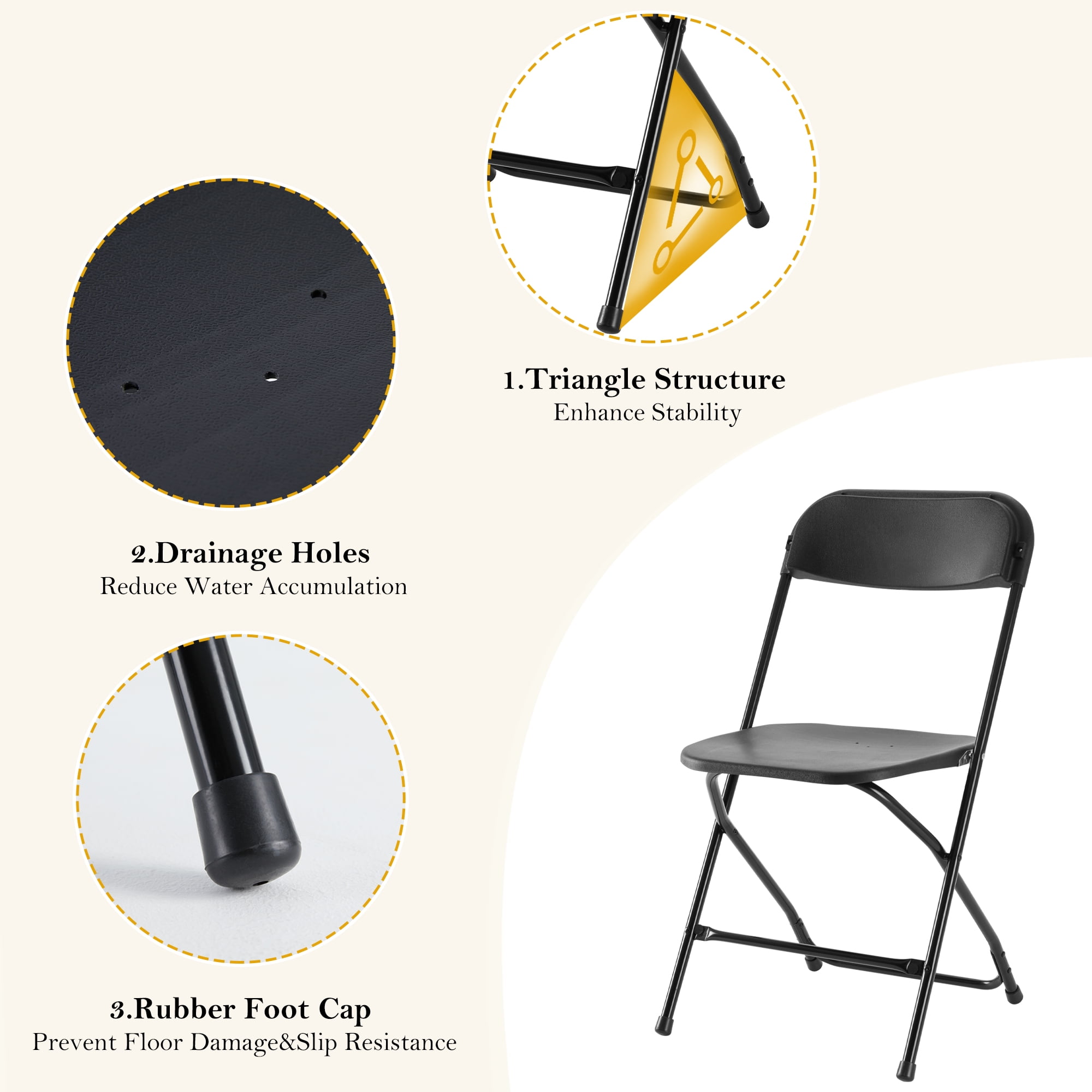 CONCETTA Plastic Folding Chair Set of 10, 330LB Load Capacity Lightweight for Indoor/Outdoor, Black