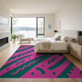 thumbnail image 3 of ODIKA 9'x12' Hot Pink Diagonal Striped Washable Area Rug Bold Contemporary Abstract Geometric With Zigzag Lines Dots Curved for Master Suite, California King, Under Bed, Non-Shedding, Easy Care, 3 of 7