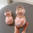 thumbnail image 2 of kamemir Infant Baby Girls PU Leather Soft Close Toe Sandal Crib Shoe Summer Non-Slip Sandals Flower Princess Flat Shoes(Pink,5), 2 of 6