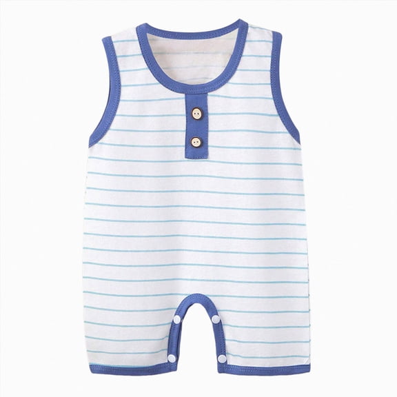 enyan Newborn Baby Boy Clothes Summer Sleeveless Cotton Top Romper Striped Jumpsuit Button 1 Piece Outfit Blue,3-6 Months