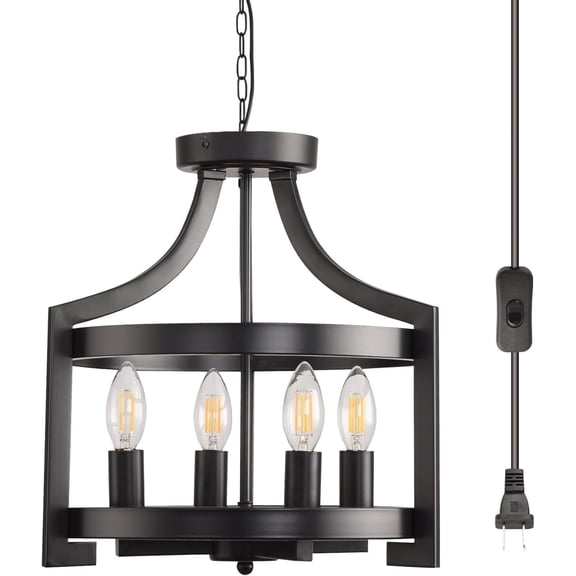 AOLALA Farmhouse Plug in Adjustable 19.6 ft Hanging Cord Black Flush Mount Lights