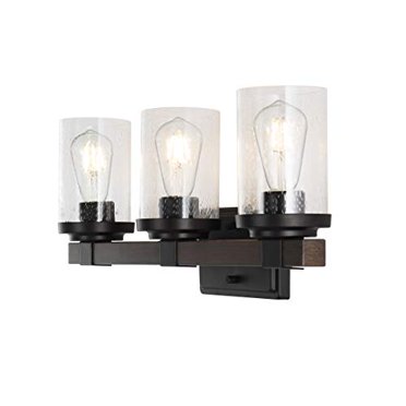 JONATHAN Y JYL7509A Bungalow 22.75" 3-Light Iron/Seeded Glass Rustic Farmhouse LED Vanity Light, Oil Rubbed Bronze 2700K LED 4W Bulbs for Bedroom Livingroom Bathroom Hallway, Oil R