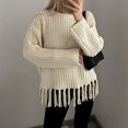 thumbnail image 4 of Women'S Tassel Fringe Sweater Long Sleeve Crew Neck Pullover Fall Knitted Tops Color M, 4 of 10