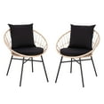 thumbnail image 2 of BizChair Set of 2 Indoor/Outdoor Modern Papasan Patio Chairs, Rope with Tan Finish PE Wicker Rattan and Black Cushions, 2 of 13