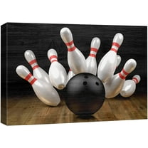 wall26 Canvas Print Wall Art Wood Panel Effect Vintage Bowling Ball Strikes Bowling Pins Sports Fitness Photography Realism Decorative Scenic Multicolor for Living Room, Bedroom, Office - 24"x36
