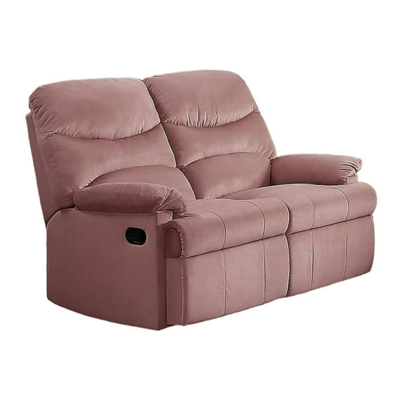 Karry Manual Recliner Loveseat, Pink Velvet, Solid Wood, 53 Inch