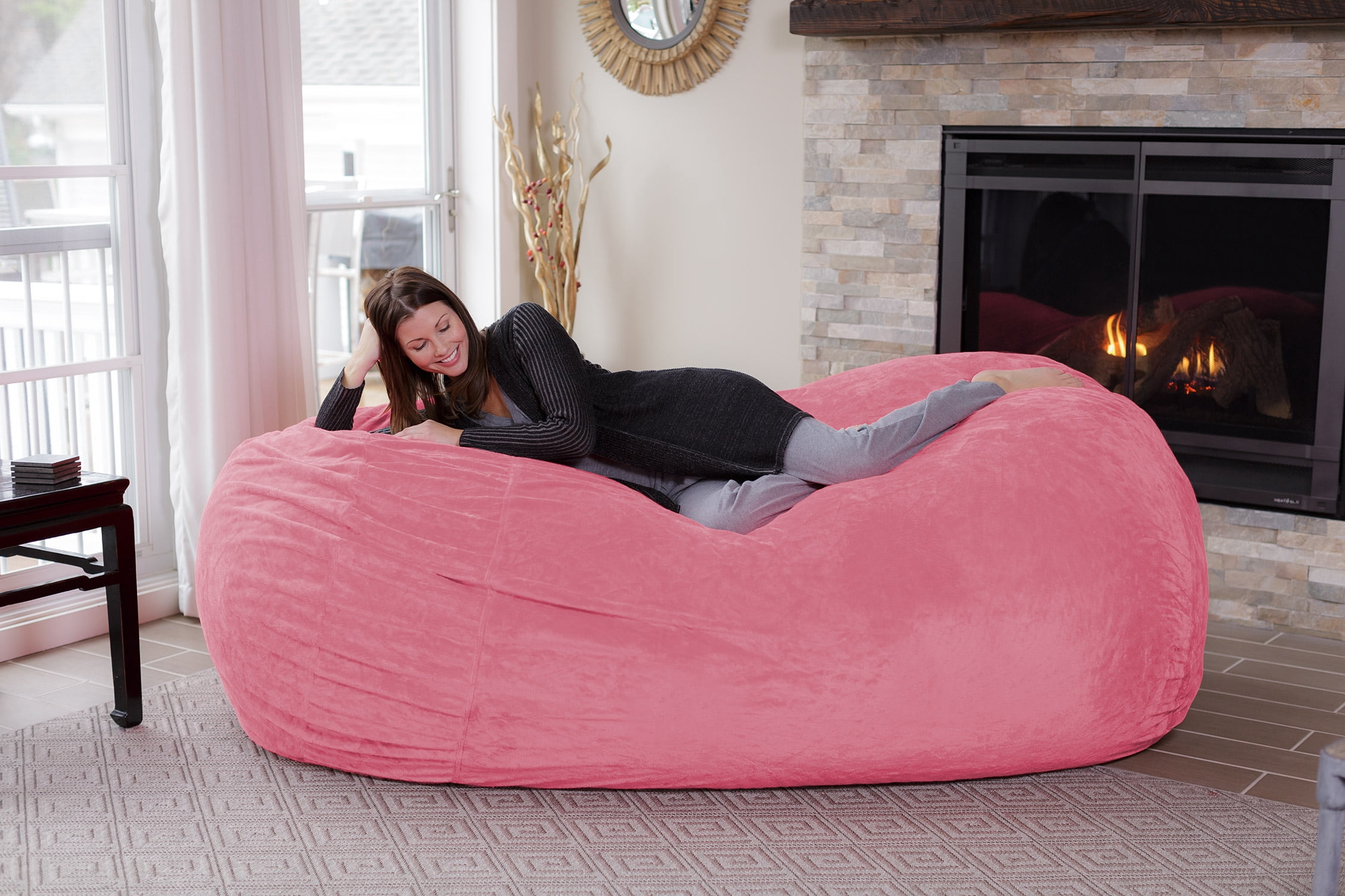 Chill Sack Bean Bag Chair, Memory Foam Lounger with Ultra Fur Cover, Kids, Adults, 7 ft, Ultra Fur Pink