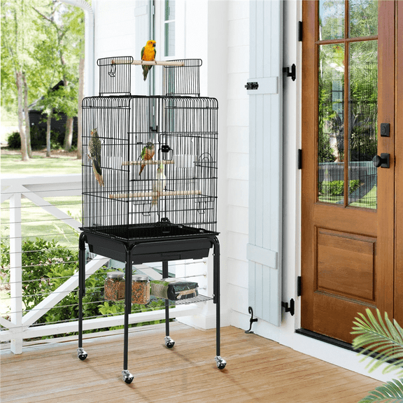 Yaheetech 53.5-inch Open Top Metal Bird Cage with Detachable Rolling Stand, Black