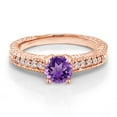 thumbnail image 2 of Gem Stone King 18K Rose Gold Plated Silver Ring Round Purple Amethyst and Moissanite (1.15 Cttw, Size 9), 2 of 5