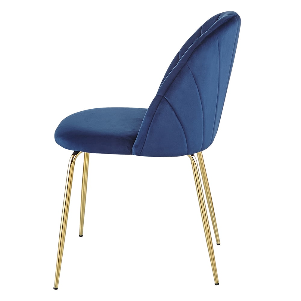 Kepooman Set of 2 Mid Century Modern Dinning Chairs with Iron Tube Golden Legs, Blue Kepooman Set of 2 Mid Century Modern Dinning Chairs with Iron Tube Golden Legs, Blue