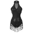 thumbnail image 3 of DPOIS Women Tassels Shiny Sequins Ballroom Latin Jazz Dance Leotard Dancewear Black XL, 3 of 7
