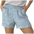 thumbnail image 4 of vigerkar Women's Casual Striped Shorts Elastic High Waisted Straight Leg Lounge Bottoms with Pockets Blue, XL, 4 of 5