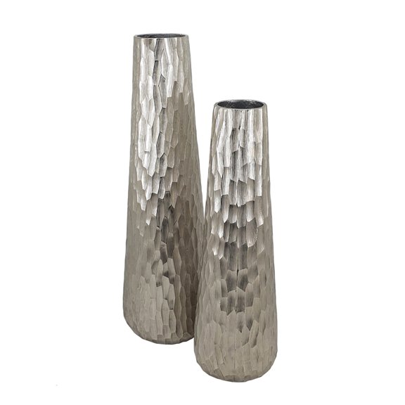 A&B Home Beaufort Textured Aluminum Vases - Set of 2 - Silver