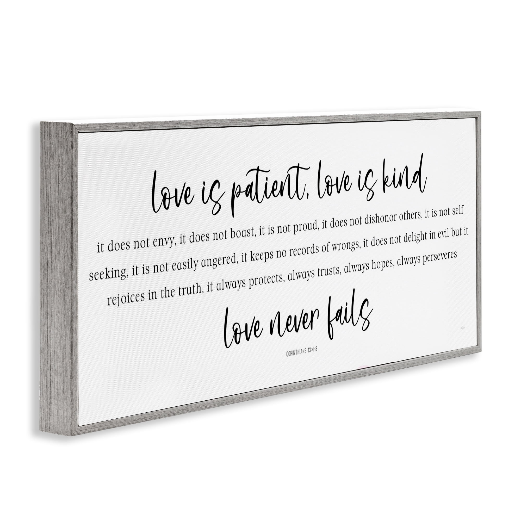 Stupell Industries Love Never Fails Proverb Gray Framed Giclee Art, design by Natalie Carpentieri