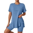 thumbnail image 2 of felwors 2 Piece Workout Sets for Women Oversized Tshirts Biker Short Matching Clothing Lounge Set Gym Yoga Outfit Blue, M, 2 of 7