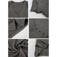 thumbnail image 6 of Women Deep V Neck Button Front Knit Mini Dress Elegant Short Sleeve Ribbed Flowy Hem A-Line Short Dress Gray S, 6 of 9