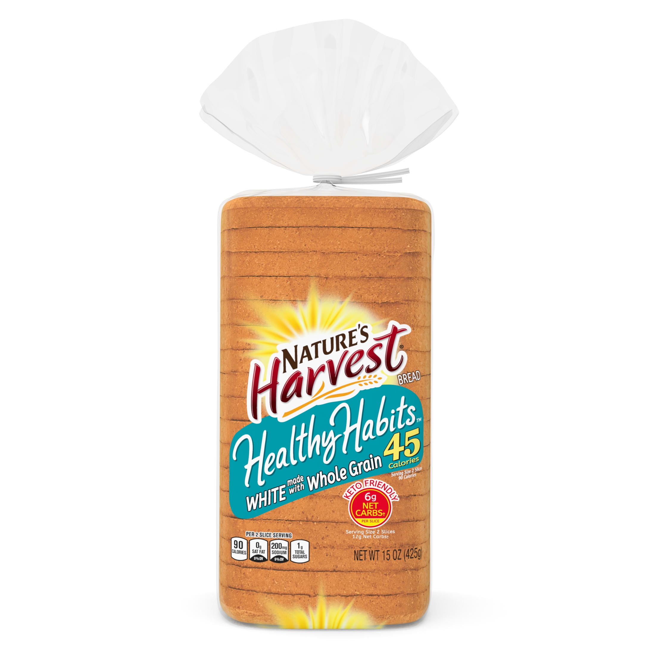 Nature's Harvest Healthy Habits White Made with Whole Grains Bread, 15 oz, Plain White Bread, Bag