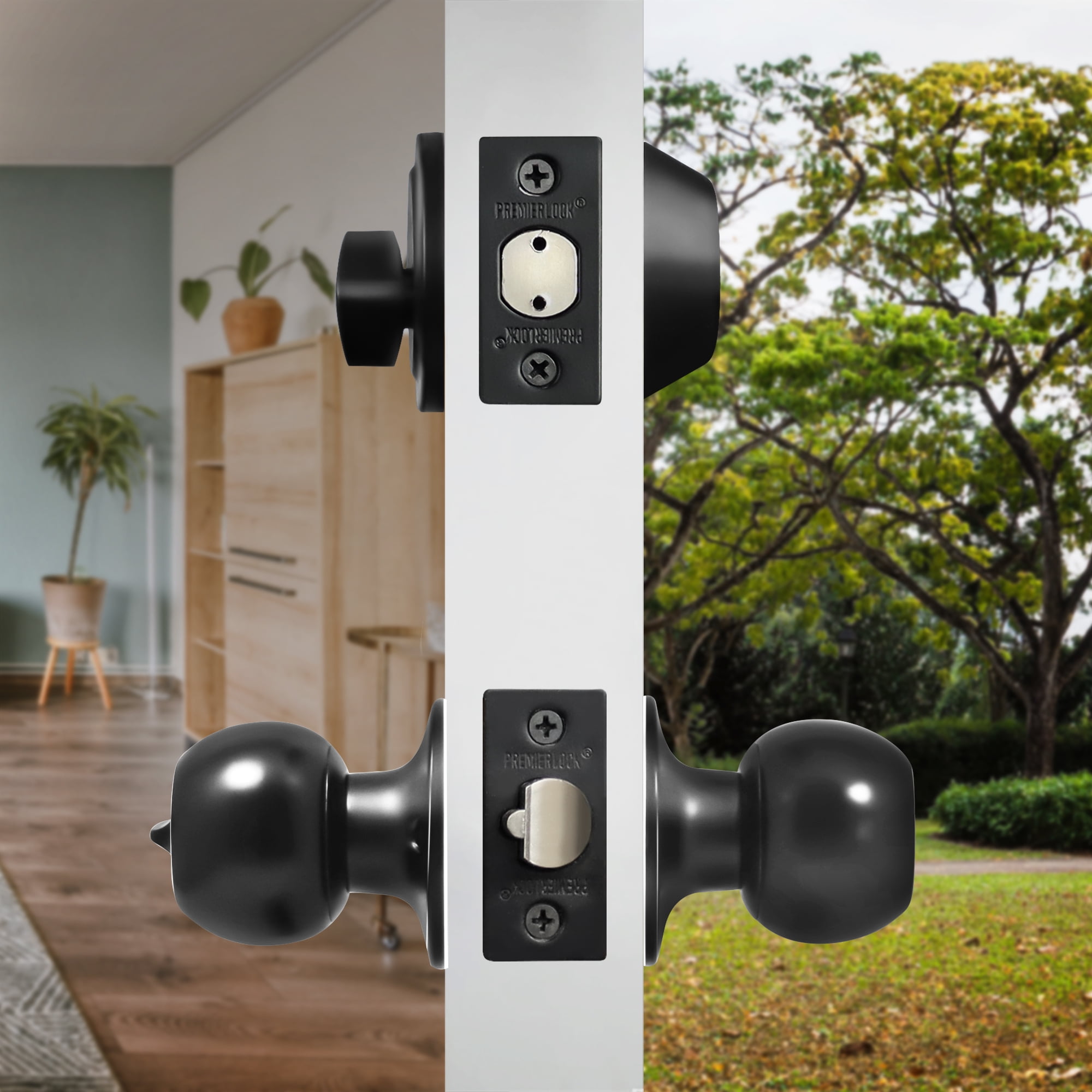 Black Entry Lock Set Door Knob & Deadbolt Keyed Alike SC1 Keyway. 6 Total Keys, Keyed Alike
