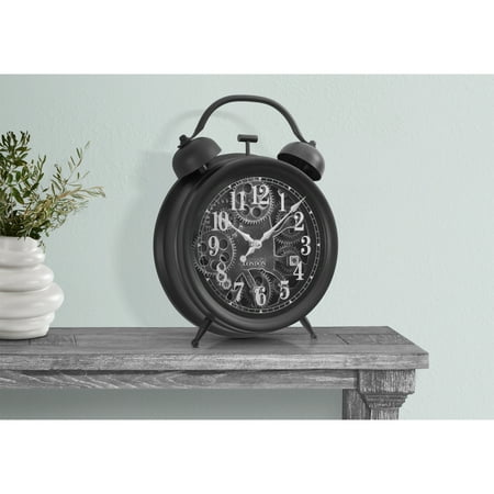 12 Black Round Table Clock, Gear Mechanism Transitional Desk Clock