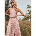 thumbnail image 1 of Halter Neck Backless Floral Print Front Slit Dress for Women, 1 of 3