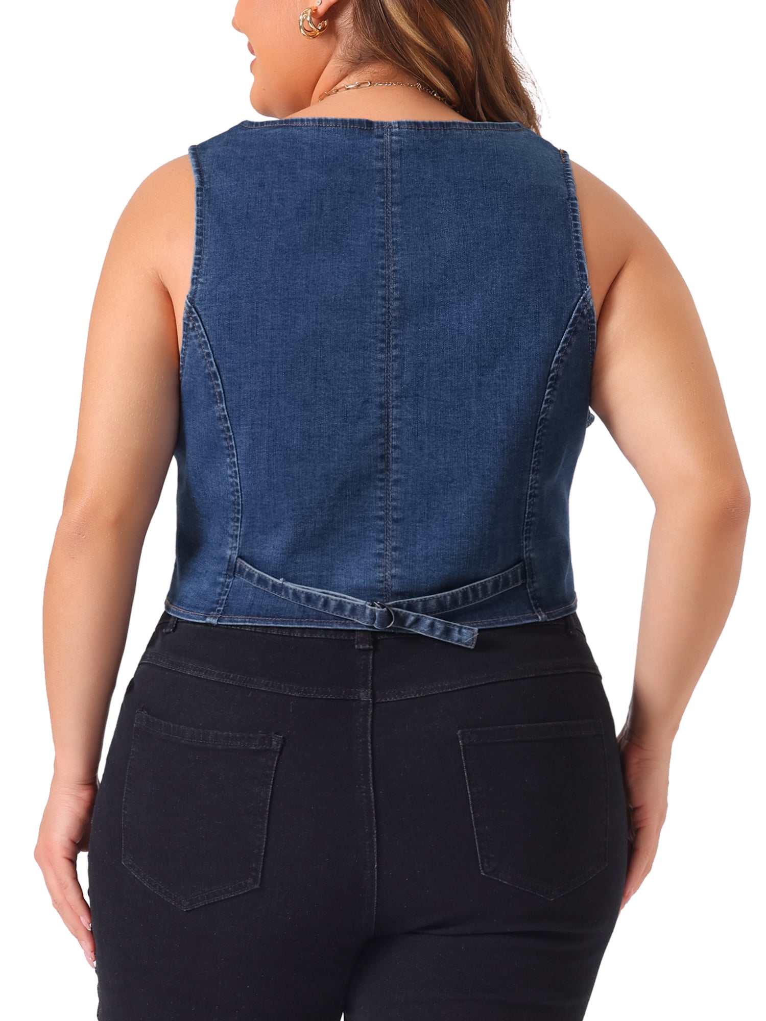 DARING DIVA Women's Plus Size Sleeveless V Neck Button Down Casual Denim Vest 3X Blue