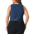 thumbnail image 4 of DARING DIVA Women's Plus Size Sleeveless V Neck Button Down Casual Denim Vest 1X Blue, 4 of 6