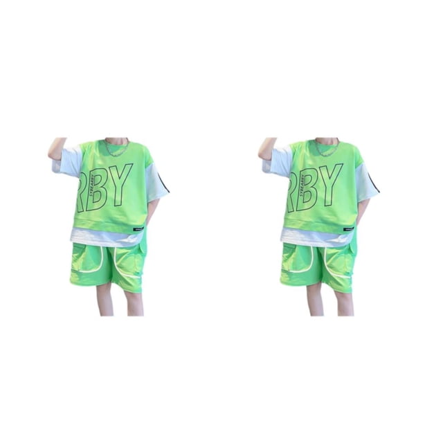 Guardurnaity 2 uds letra moda verano ropa deportiva niños pulóver pantalones cortos ropa Casual conjuntos algodón Streetwear verde Verde ciento sesenta 2Conjunto