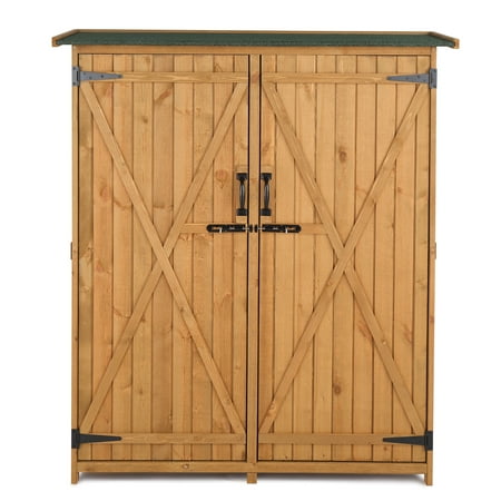 

GoDecor 64 Outdoor Garden Tool Organizer Box - Lockable Cabinet with Shelves and Wooden Doors