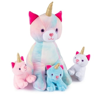 Unicorn Gift for Girls 4 Pcs Set. Baby and Mommy Unicorn Toy, XL Furry Bag and