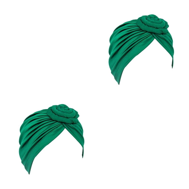 Minnieouse Turbante Nudo Musulmán Hijab Donut Llanura Pañuelo Sombreros Pérdida Bonnet Decoración para Mujeres Accesorios Verde Verde 2piezas
