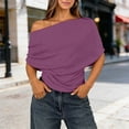 thumbnail image 2 of Glisme Women T-Shirt Solid Color Short Sleeve Asymmetrical One Shoulder T-Shirt Summer Soft Women T-Shirt Size 2XL Purple, 2 of 5