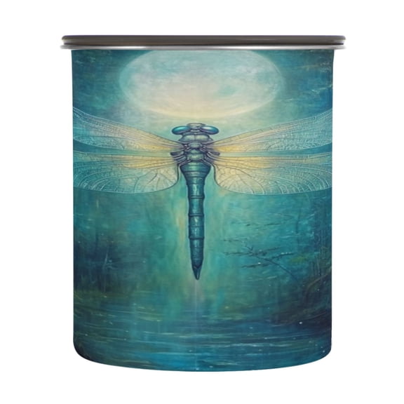 Wobogo Tranquility Dragonfly Food Storage Jars 304 Food Grade Stainless Steel Canisters With Vacuum Airtight Lids for Coffee Snacks Nuts Cereal 900ML