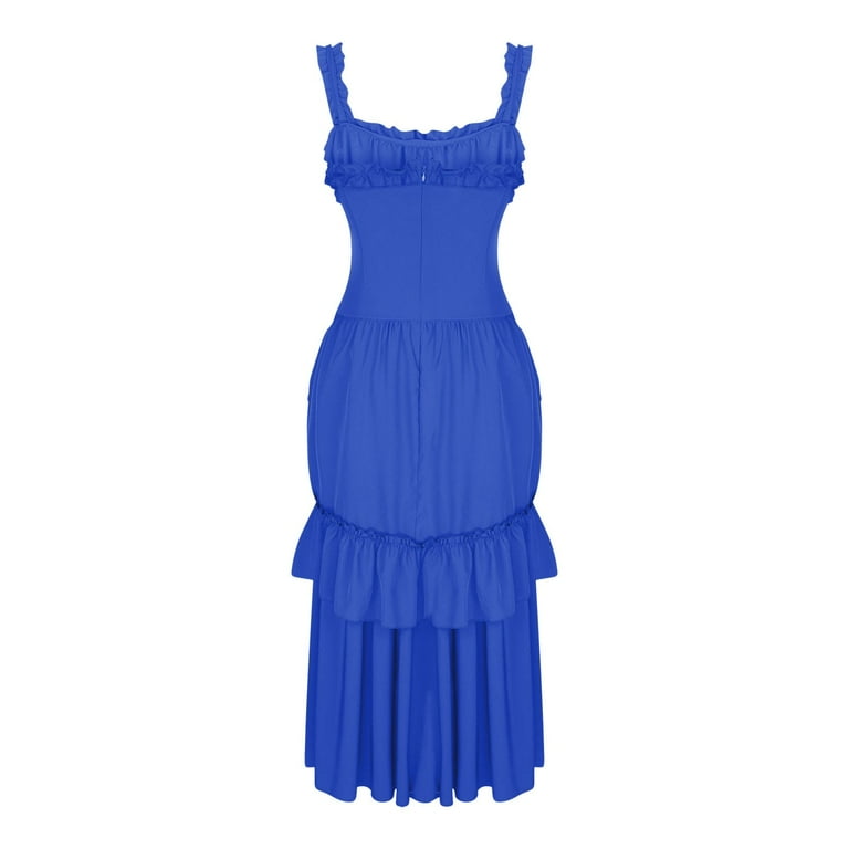 MOJOGO Women's Gown Dresses Slip Strap Corset Dress Tiered Dress with  Ruffle Mesh Midi Dress Theme Party Dress Blue XL - Walmart.com