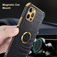 thumbnail image 5 of for iPhone 14 Pro Ring Holder Case Luxury Crocodile Snakeskin Pattern Gold Edge 360 Degree Rotation Kickstand for Women Men Slim Leather Protective Phone Case for iPhone 14 Pro, Black, 5 of 9